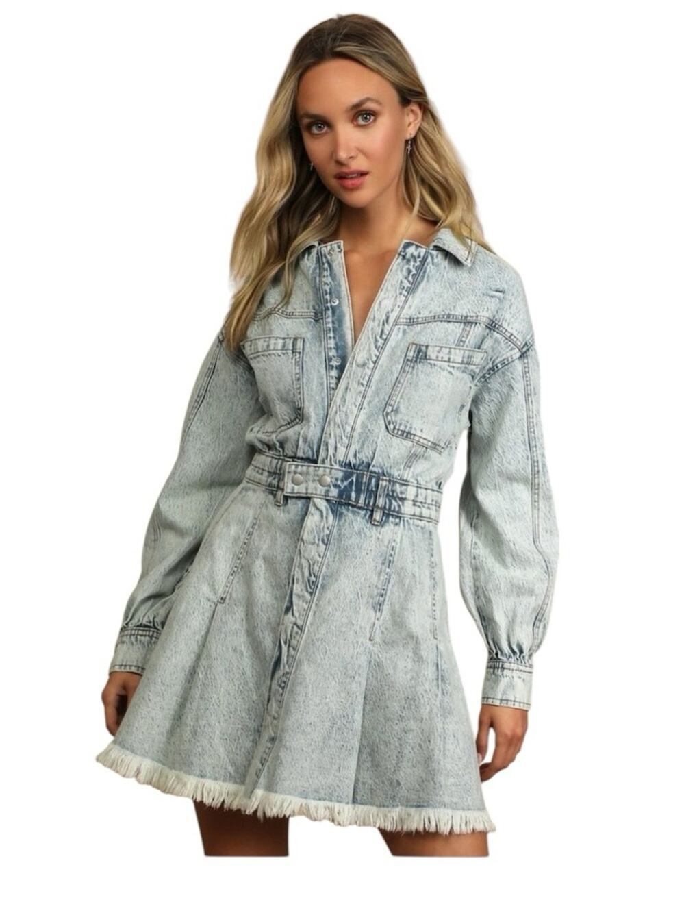 Free people We the Free Chain of Command Denim Mini Dress Sz S | EUC